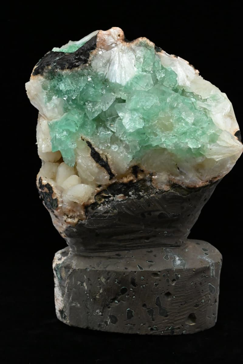Green Apophyllite Crystal Cluster on Basalt Matrix with Display Pedestal — view 7