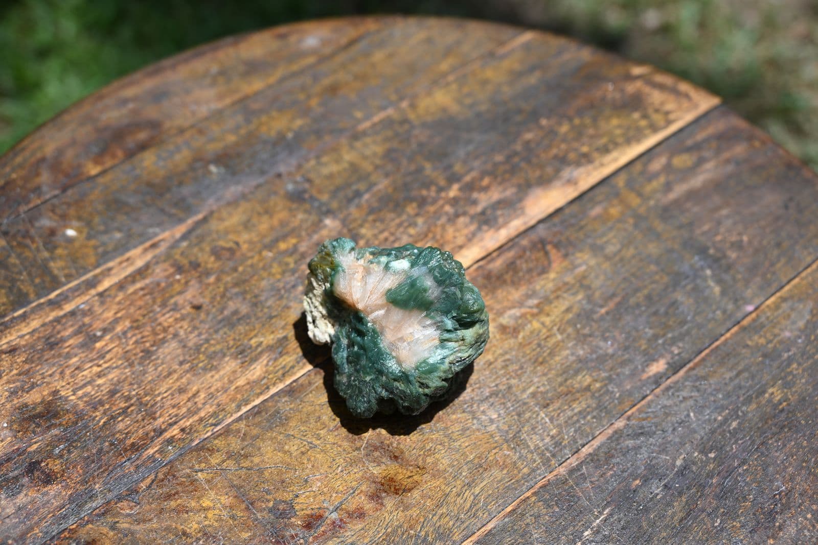 Celadonite-Coated Basalt with Stilbite Rosette — view 4