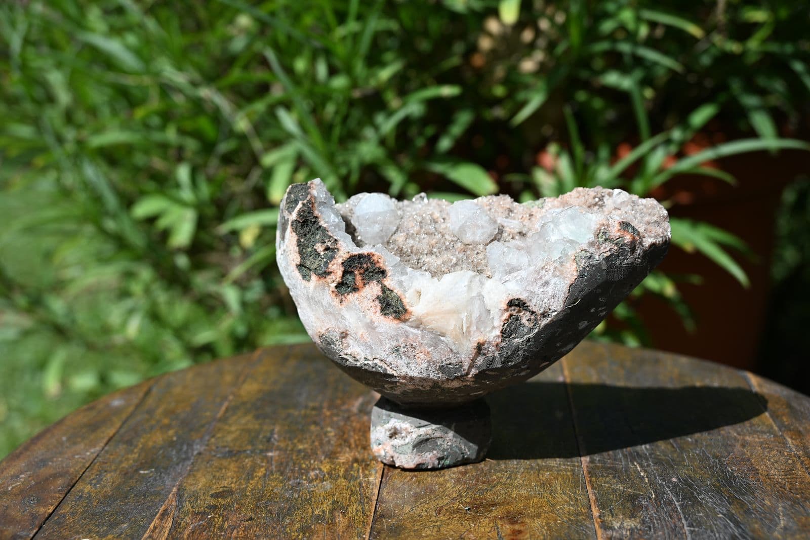 Apophyllite Geode Chalice on Carved Basalt Foot