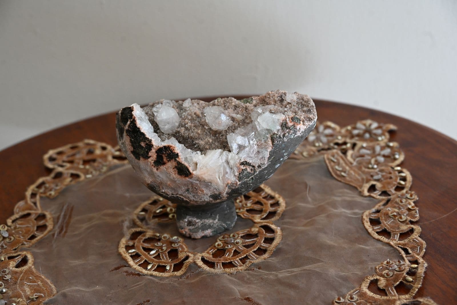 Apophyllite Geode Chalice on Carved Basalt Foot — view 8