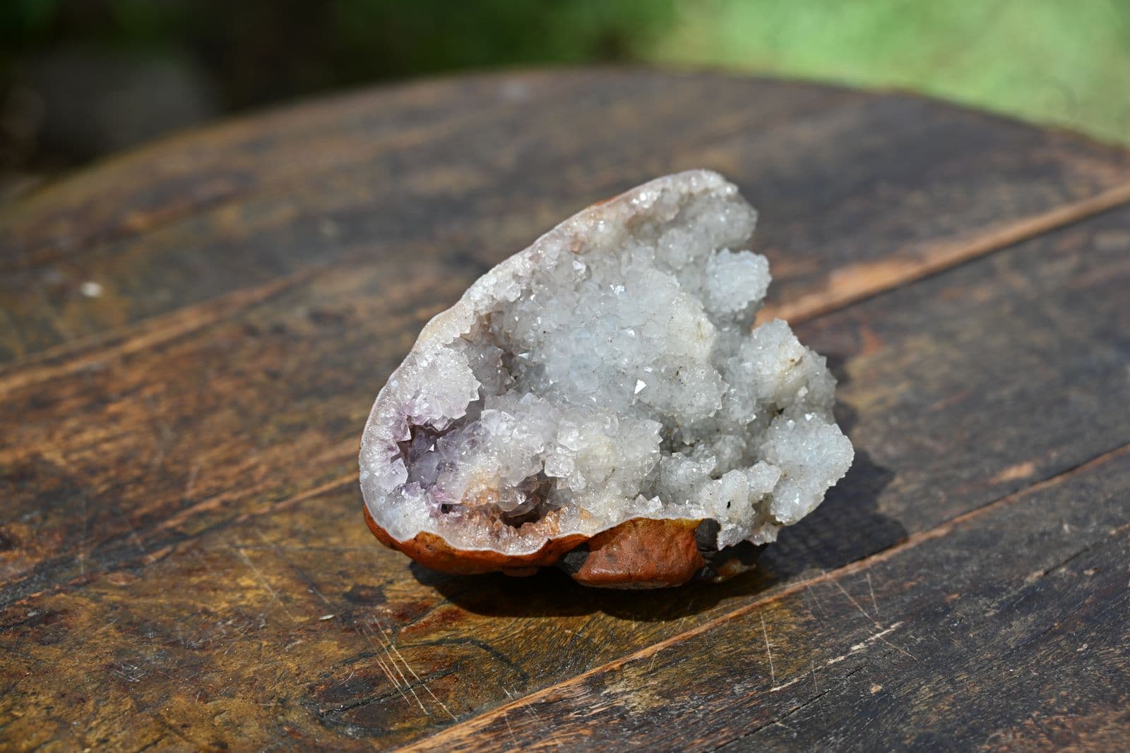 Druzy Quartz Geode Half with Amethystine Pocket — view 10