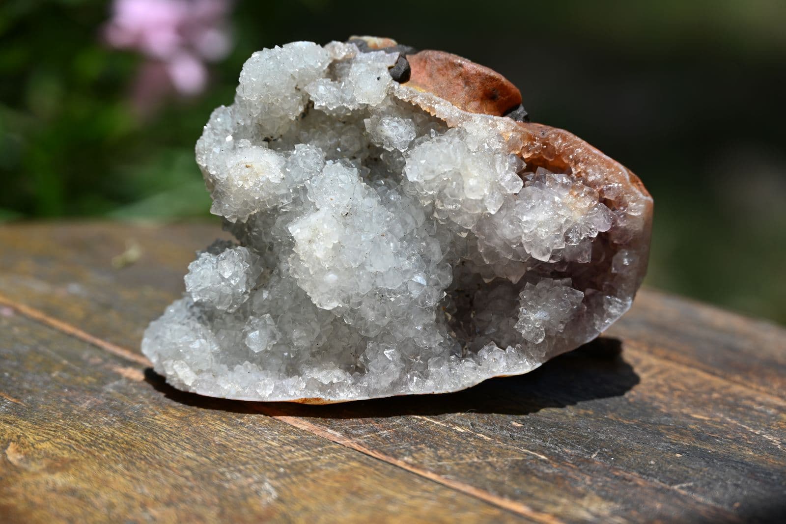 Druzy Quartz Geode Half with Amethystine Pocket — view 5