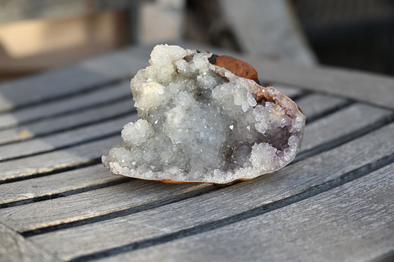 Druzy Quartz Geode Half with Amethystine Pocket — view 6
