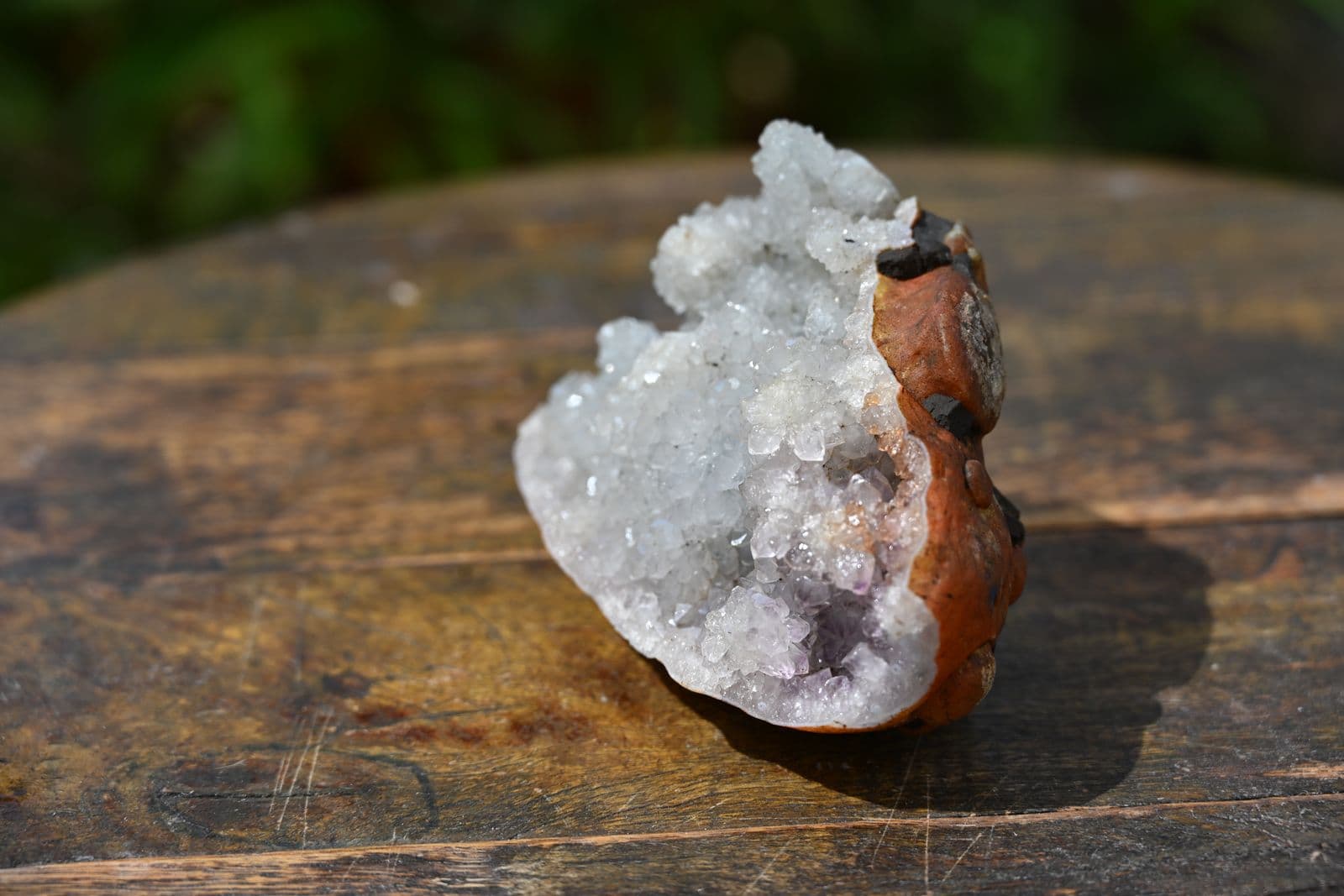 Druzy Quartz Geode Half with Amethystine Pocket — view 8