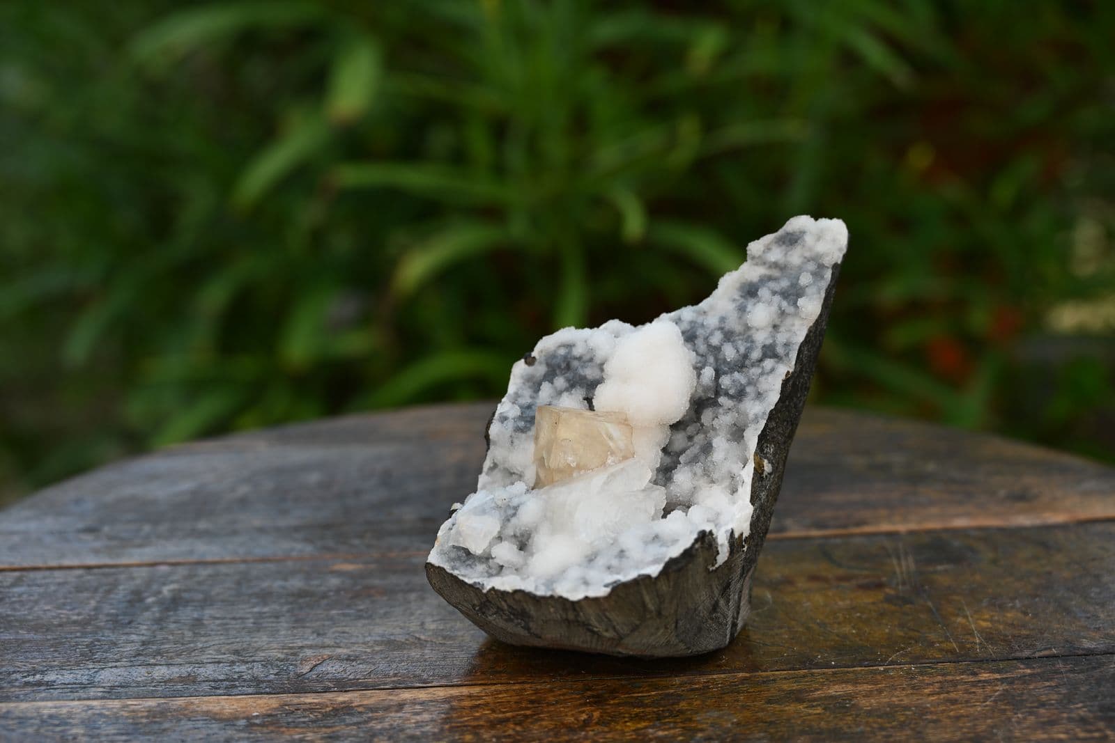 Golden Calcite on Quartz Druzy in Basalt Geode