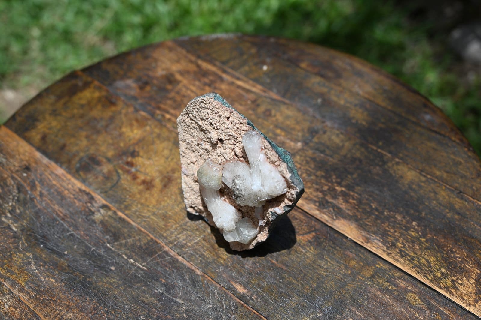 Apophyllite Crystals on Celadonite Basalt Matrix — view 3