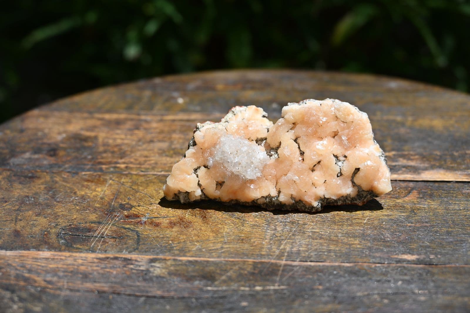 Peach Stilbite Slab with Druzy Quartz — view 4