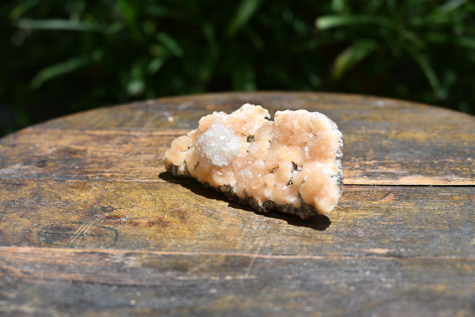 Peach Stilbite Slab with Druzy Quartz — view 5