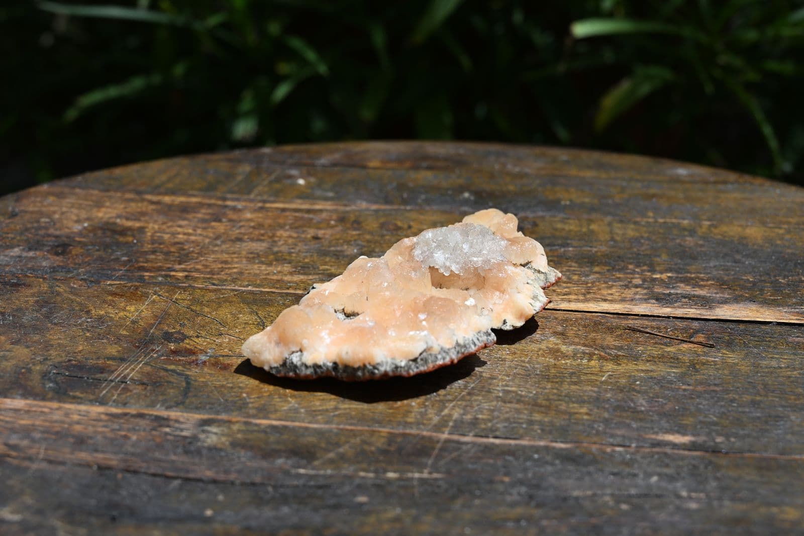 Peach Stilbite Slab with Druzy Quartz — view 7