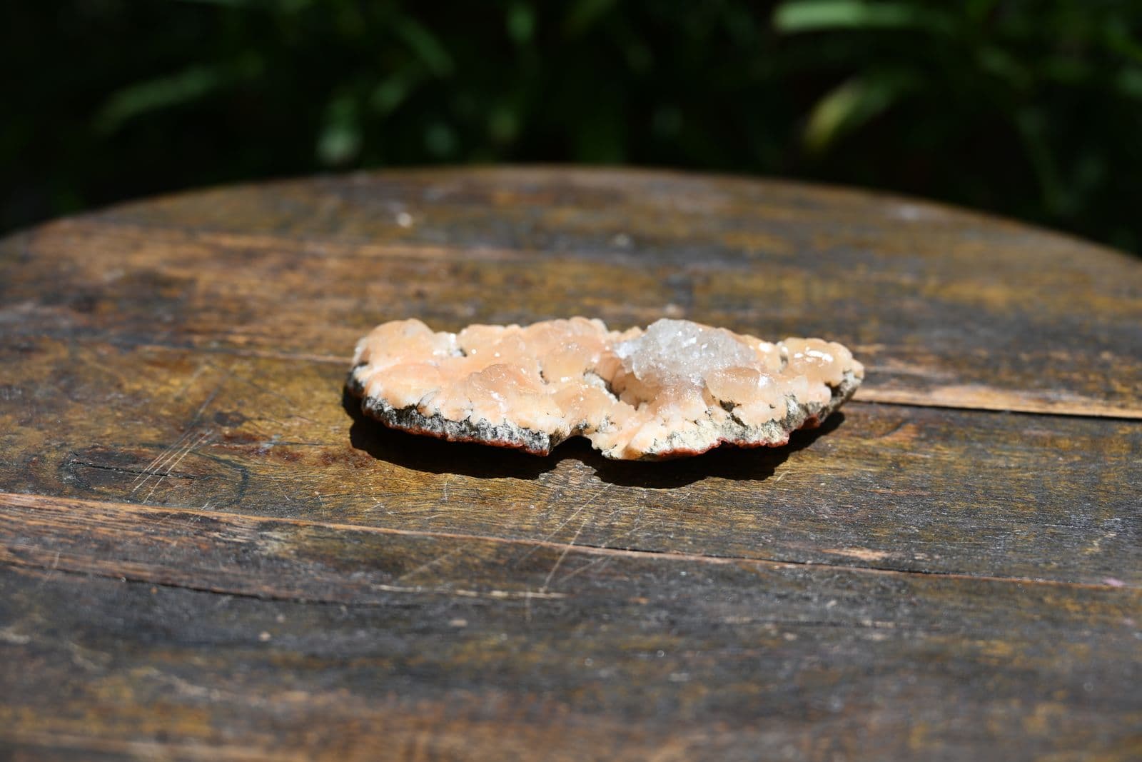 Peach Stilbite Slab with Druzy Quartz