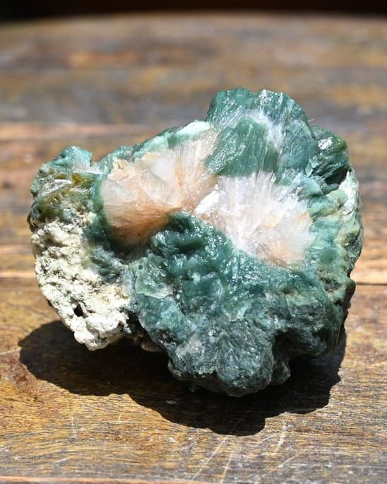 Celadonite-Coated Basalt with Stilbite Rosette