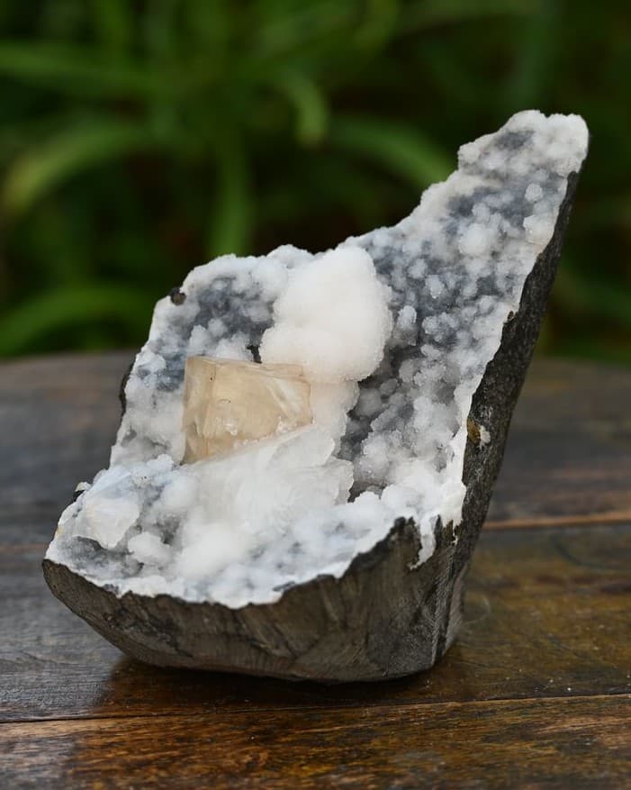 Golden Calcite on Quartz Druzy in Basalt Geode