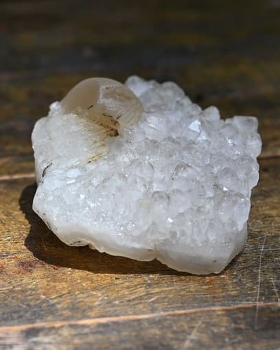 White Druzy Quartz Cluster with Calcite Point